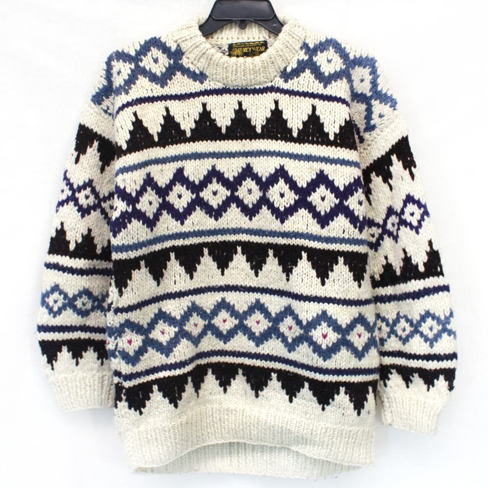 Rey Wear Vintage 100% Wool Fishermen Chunky Knit Pullover Sweater One Size